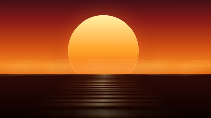 Serene Sunset Over Ocean Water with Flying Birds Silhouettes