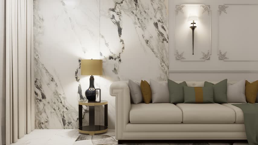 Luxury Living Room Interior with Wainscoting and Modern Sofa