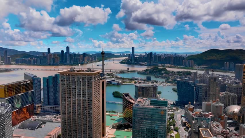Macau, China – 2024, Nov: Aerial 4K footage of Macau, the world