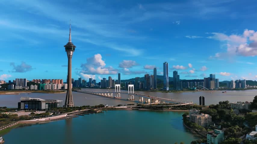 Macau, China – 2024, Nov: Aerial 4K footage of Macau, the world