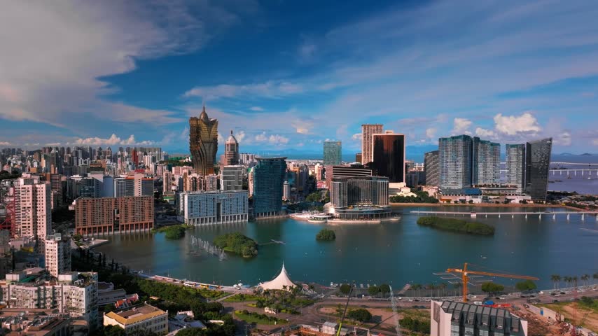 Macau, China – 2024, Nov: Aerial 4K footage of Macau, the world