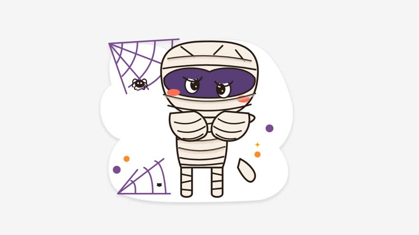 Cute Halloween mummy character vector with spiderweb on white background for stickers and elements.