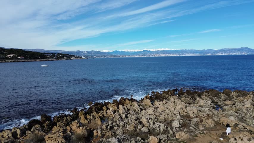 Beautiful French Riviera coastline in the south of France, featuring Antibes and Saint-Jean-Cap-Ferrat, with turquoise Mediterranean waters, luxury villas, rocky coastlines, beaches and stunning summer scenery.