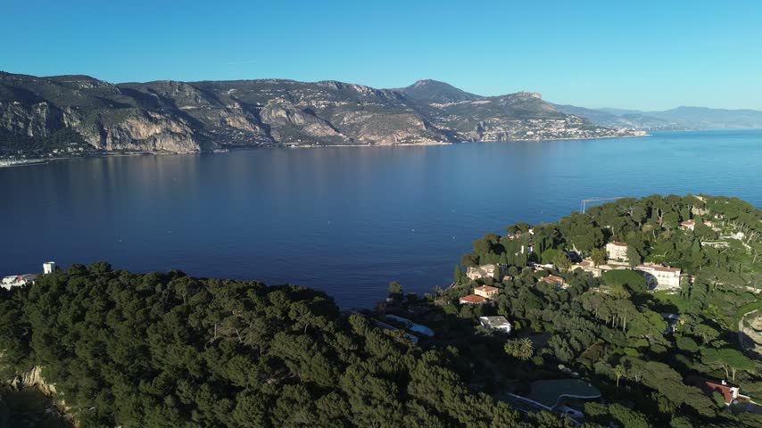 Beautiful French Riviera coastline in the south of France, featuring Antibes and Saint-Jean-Cap-Ferrat, with turquoise Mediterranean waters, luxury villas, rocky coastlines, beaches and stunning summer scenery.