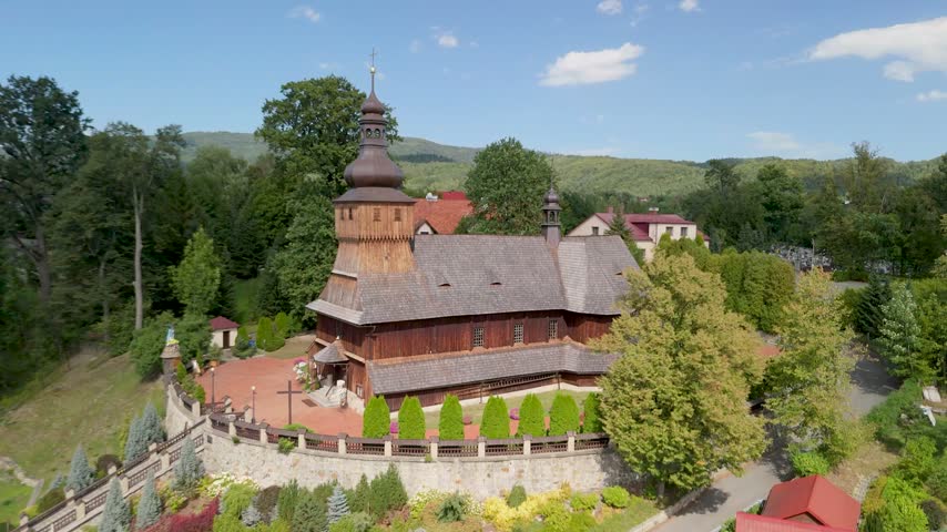 Wooden church of St. Simon and St. Jude Thaddeus in Lodygowice, Poland The Wooden Architecture Trail in Silesian Voivodeship