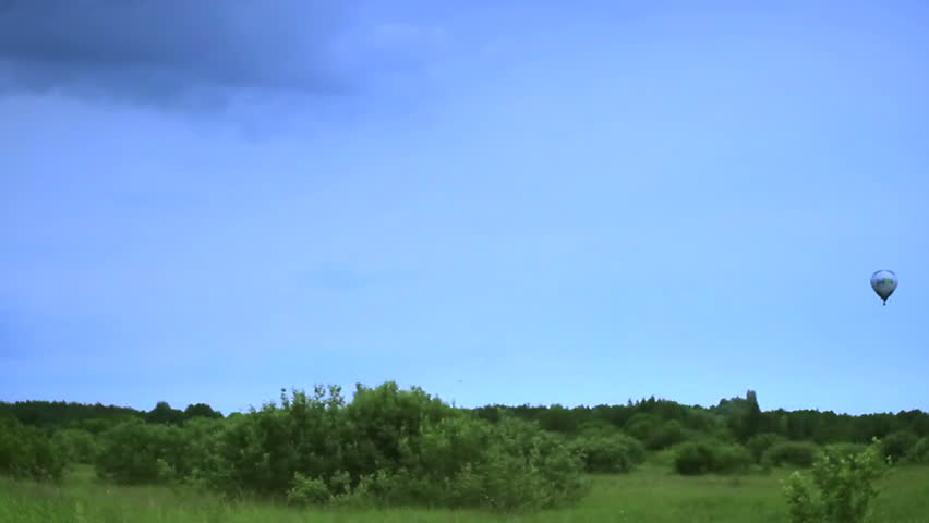 Air balloon flight landscape view, time-lapse
