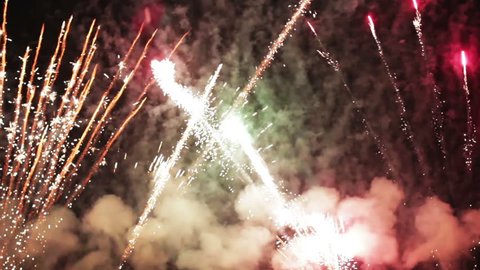 Fireworks, holiday celebration background with sound