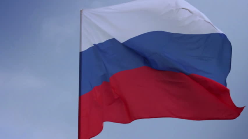 Flag of Russia on flagstaff. Russian Federation national flag.