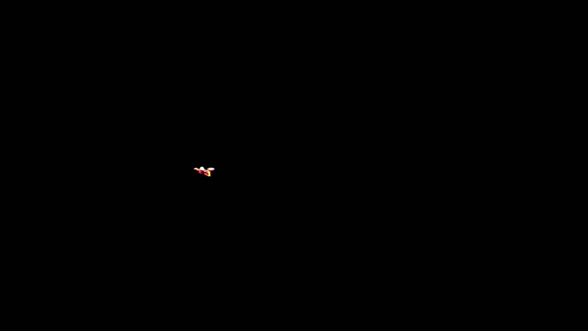 Airplane with lights flying through night
