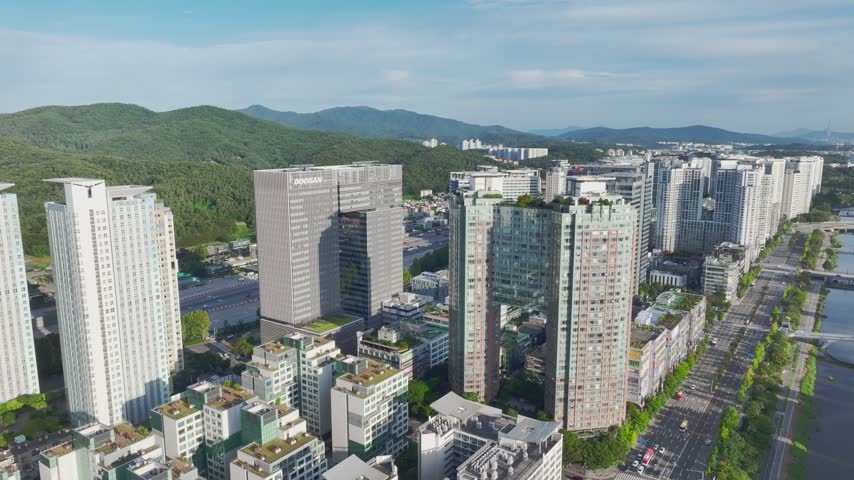 Aerial View of Corporate Office Buildings in Seongnam, Gyeonggi Province, South Korea
