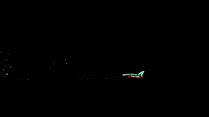 Illuminated airplane model beautiful night takeoff