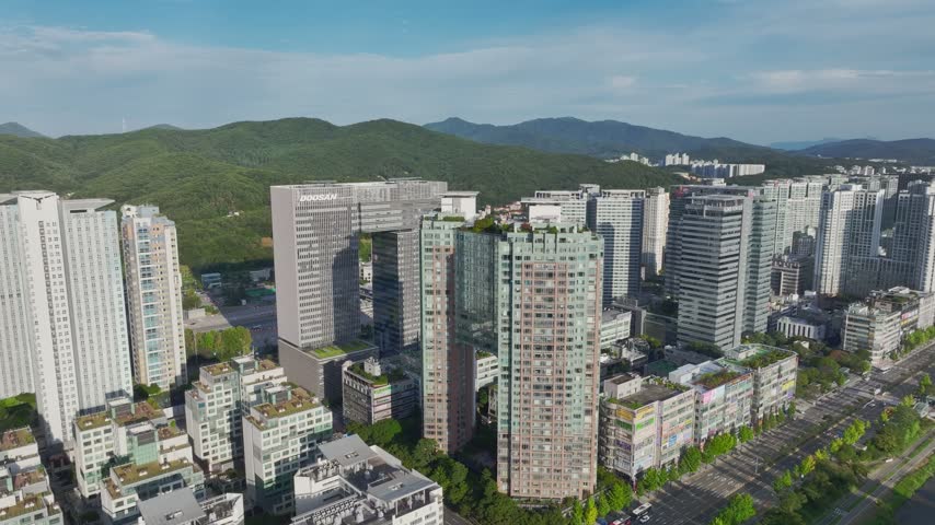 Aerial View of Corporate Office Buildings in Seongnam, Gyeonggi Province, South Korea