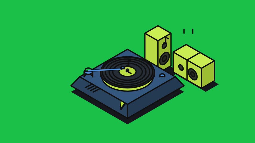 Minimalist isometric turntable playing music illustration