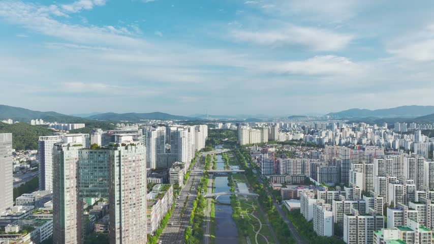 Aerial View of Corporate Office Buildings in Seongnam, Gyeonggi Province, South Korea