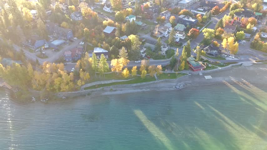 Whitefish Lake Autumn Aerial Drone View