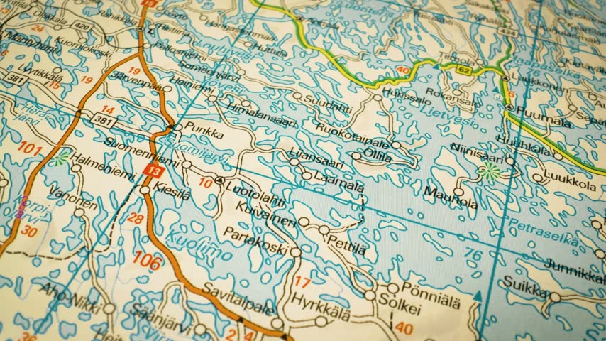 Lappeenranta, Finland – gliding view over lakes and road networks