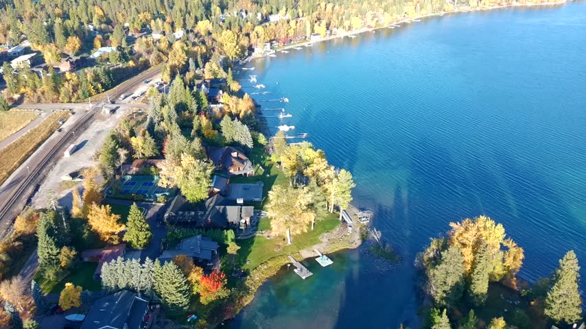 Whitefish Lake City Beach Autumn Aerial