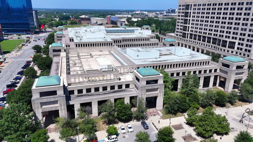 Aerial shot of the Indiana State Library and Historical Bureau in Indianapolis