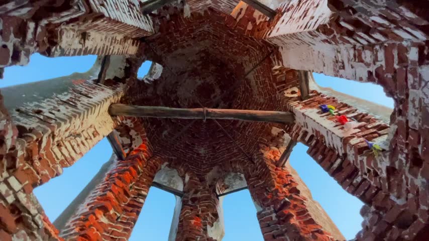 Ruined orthodox church at the sunset