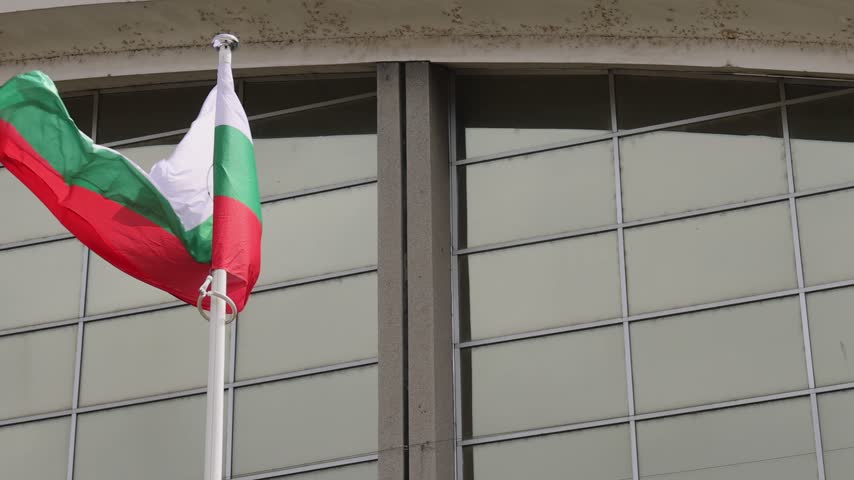 National Flag of Bulgaria in Front of Building Hall