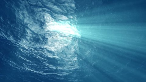 High quality Looping animation of ocean waves from underwater with floating plancton. Light rays shining through. Great popular marine Background. (seamless loop, HD, high definition 1080p) 