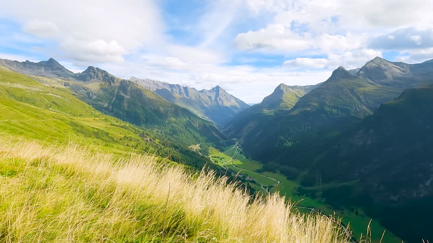 Panning shot of Tauerntal valley in East Tyrol, Austria