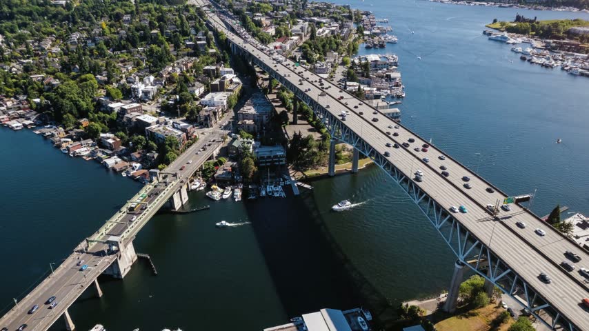 4K Aerial Drone View of Seattle Washington Skyline and Cityscape in Summer