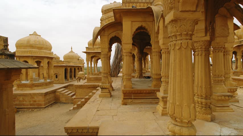 Ancient bada bagh cenotaphs, a royal graveyard monument complex in jaisalmer, india.