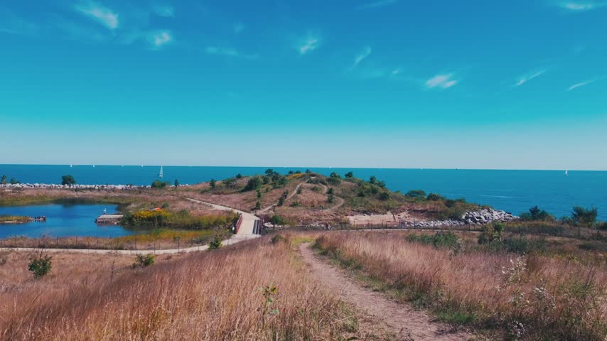 A view of Northerly Island and Lake Michigan in Chicago.