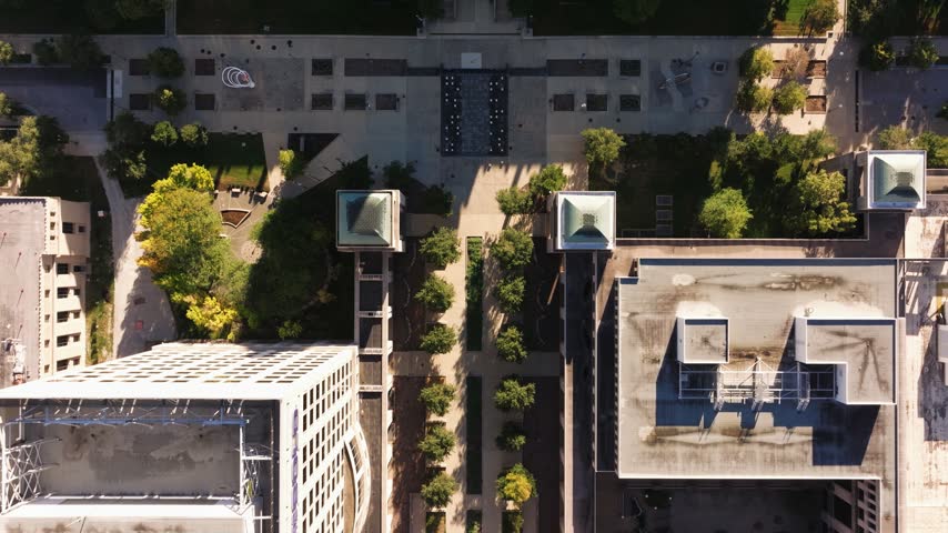 Top Down Aerial View Above Indiana Statehouse. Sunrise