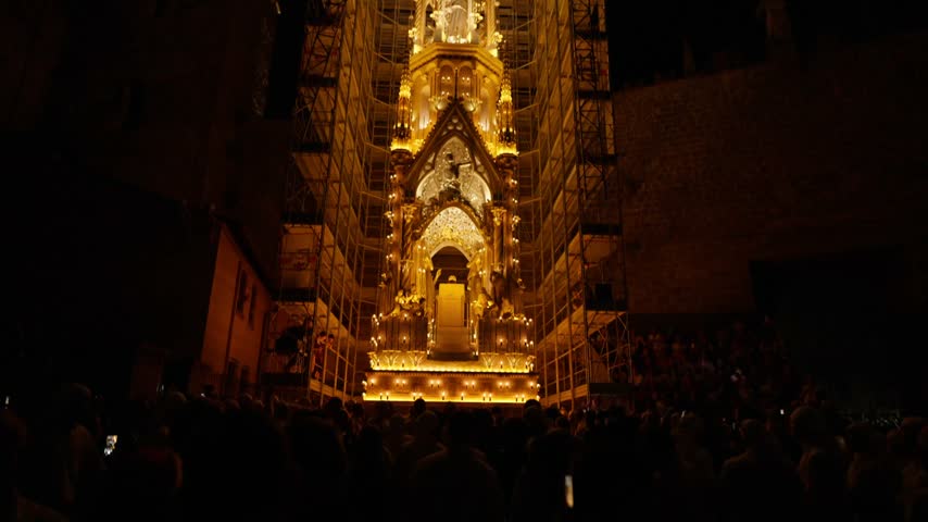 Viterbo Italy Illuminated Macchina di Santa Rosa at night during the traditional Santa Rosa celebration