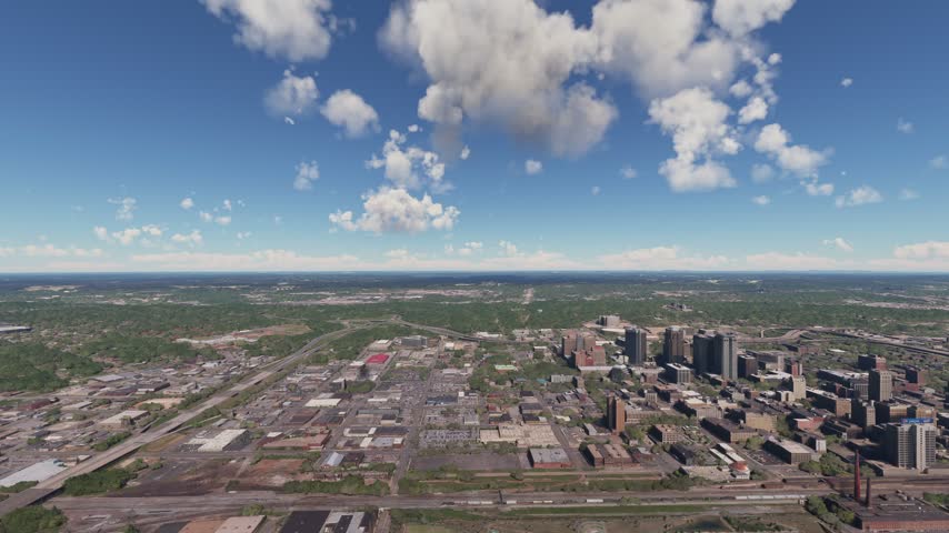 3D - Side aerial drone shot of Birmingham city. Alabama. United States
