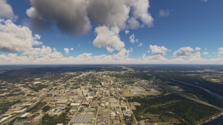 3D - Aerial drone shot of Jackson city and the Pearl River. Mississippi. United States