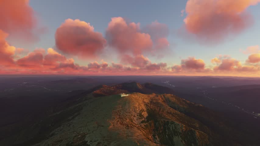 3D - Circular aerial shot at sunset of Mount Washington and the White Mountains. New Hampshire. United States