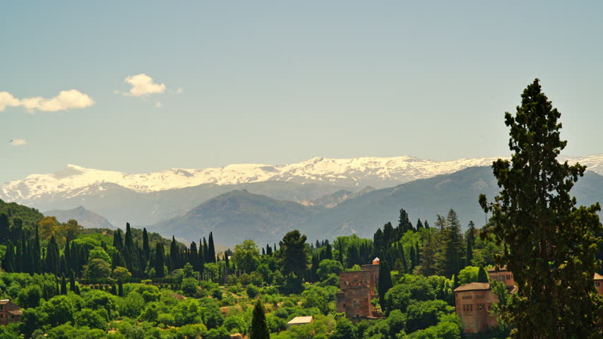 View from Granada of the striking, snow-capped peaks of the Sierra Nevada