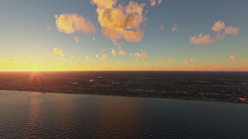 3D - Circular aerial view at sunset of Myrtle Beach on the Atlantic Coast. South Carolina. United States