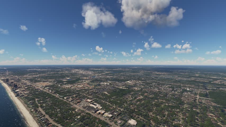 3D - Side aerial drone shot of Myrtle Beach on the Atlantic Coast. South Carolina. United States