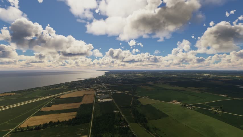 3D - Aerial drone shot of Port Washington near Lake Michigan. Wisconsin. United States