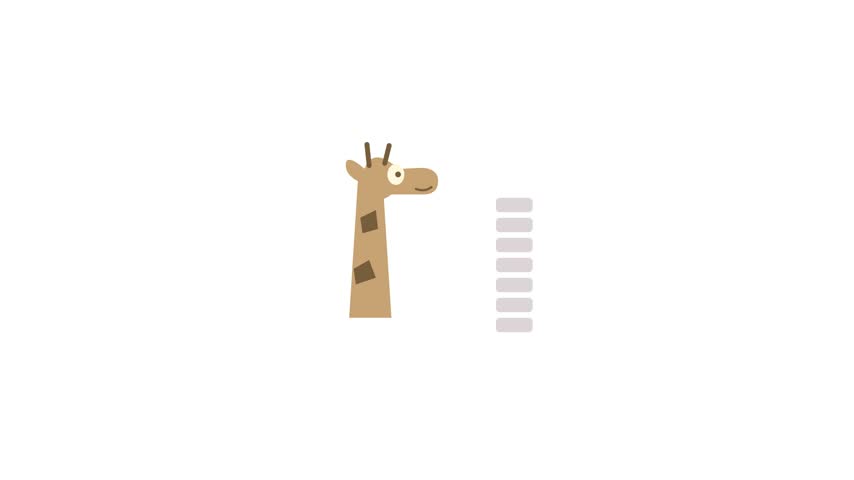 Cartoon giraffe head and stack of objects on a white background