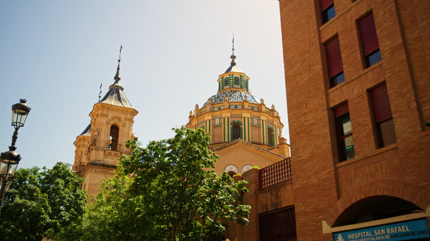 Church steeple of the Basílica de San Juan de Dios, Granada, Andalusia, Spain