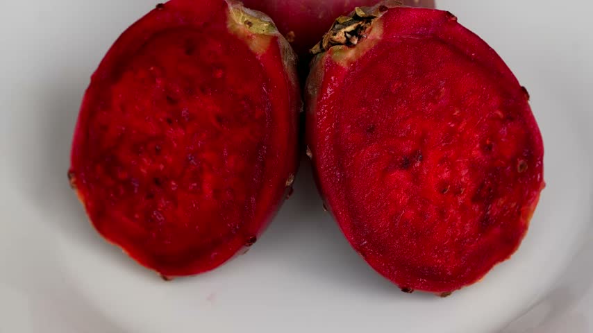 4K red prickly pear cactus fruit close up from Peru