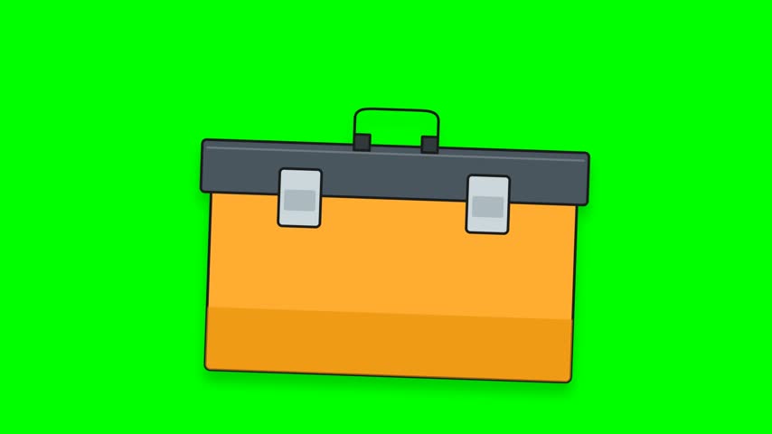 Cartoon toolbox illustration with a green screen background, perfect for visual projects and presentations