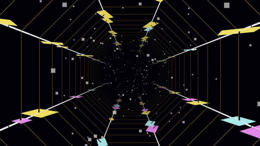 Abstract tunnel background with colorful geometric shapes and squares