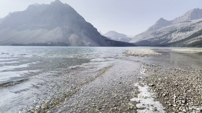 Bow Lake shoreline and Bow Peak in the Canadian Rockies, Banff National Park, Alberta, Canada