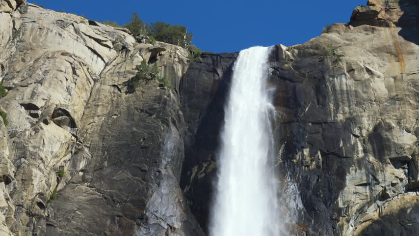 Slow motion shot of Bridal Veil Falls in Yosemite National Park in California, USA