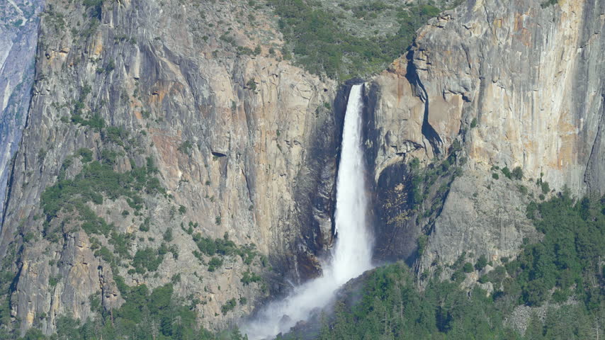 Telephoto shot of Bridal Veil Falls in Yosemite National Park in California, USA