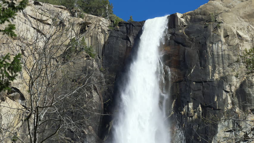 Slow motion shot of Bridal Veil Falls in Yosemite National Park in California, USA