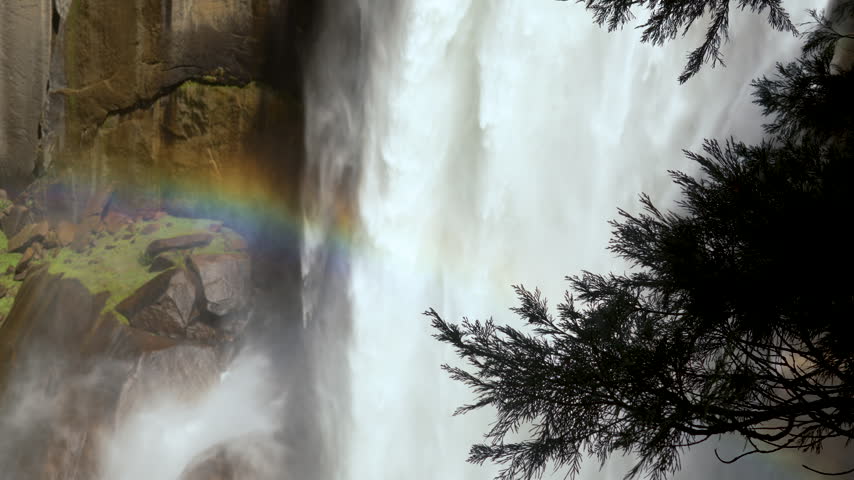 Cinematic slow motion shot of Vernal Falls on Mist Trail in Yosemite National Park in California, USA