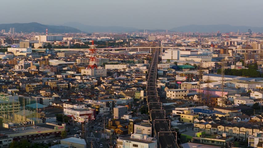 Suita City Osaka, Sunset View as Train Passes Towards Kyoto, Japan