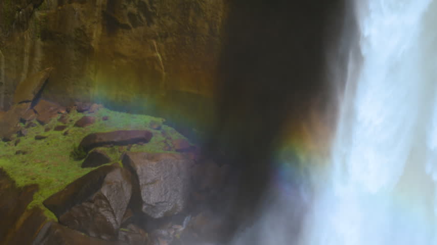 Cinematic slow motion shot of Vernal Falls on Mist Trail in Yosemite National Park in California, USA